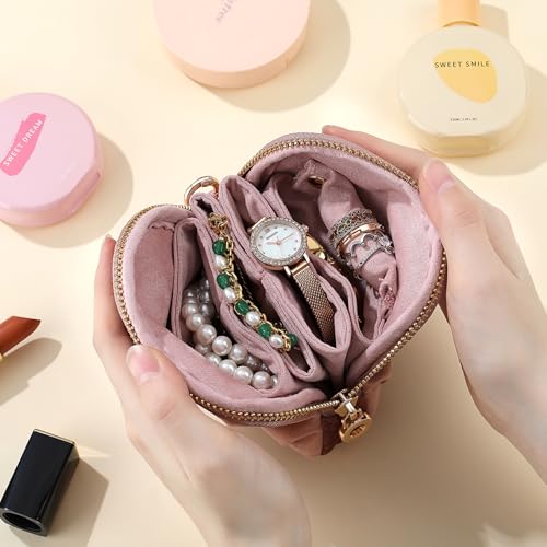 Velvet Travel Jewelry Pouch, 2-in-1 Case with Detachable Insert - color: Dusty Pink