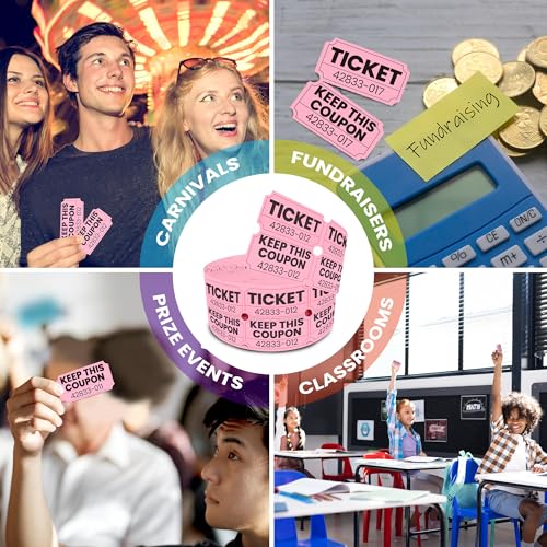 PM Company 2000 Pcs (1000 Pairs) Raffle Tickets Double Roll, 50/50 Pink - color: Pink