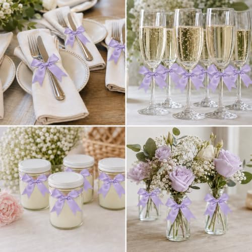 50 Pcs Twist Tie Bows for Treat Bags and Gift Wrapping, Lavender - color: Lilac