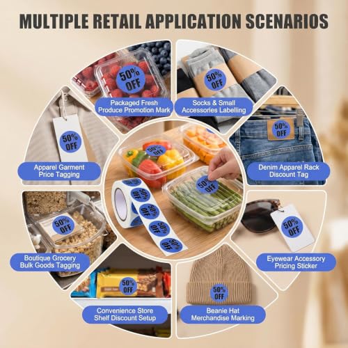 500PCS Round 50 Percent Off Discount Stickers for Retail Store,1 in - color: Blue
