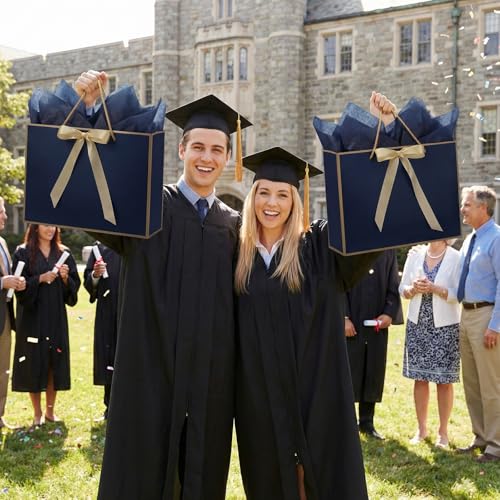 woric 13.7" Large Gift Bags with Handles, 2 Pack Navy Blue Paper Gift Bags - color: Navy Blue