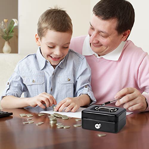 Decaller Mini Cash Box with Lock and Slot, Metal Coin Bank Piggy Bank for Adults & Kids, 4.9" x 3.7" x 2.3", Black - color: Black, size: X Small (4.9 Inch)