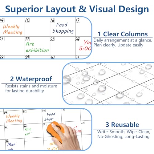 XBoard Magnetic Calendar Whiteboard 48" x 36", Monthly Calendar Dry Erase Board, Silver Aluminium Framed Planning Board for Home Office School - size: 48"W x 35.7"H