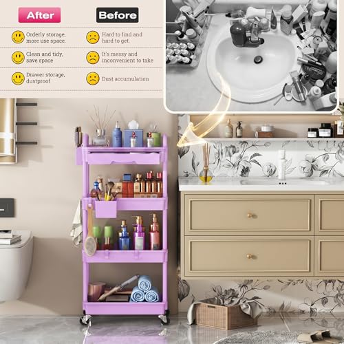 Goovilla Rolling Makeup Organizer Cart with Removable Drawer, 4 Tier Purple - color: Purple, size: 4 Tier