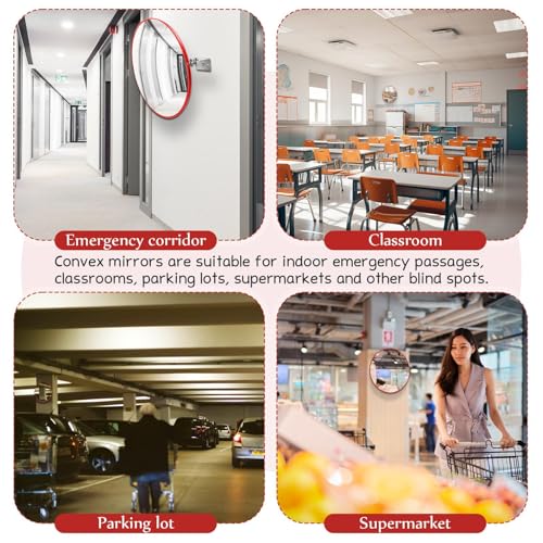 Kathfly 2 Pcs Convex Safety Mirror Adjustable Bracket Garage Corner,12 Inch