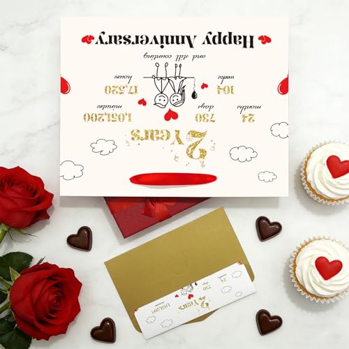 bigniuzi 2nd Anniversary Paper Gift Bag with Tissue Paper and Greeting Card 2 Year Anniversary Paper Gift Bag for Him Her Husband Wife Boyfriend Girlfriend - color: gold-2nd anniversary