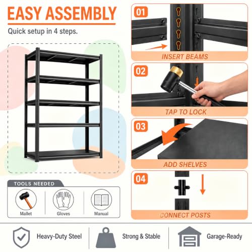 PRESTELION Metal Bookshelf 5 Tier Adjustable Heavy Duty Bolt Free Bookcase - size: 5-Tier-39.4"Wx 15.7"Dx 71.2"H