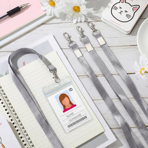 Shappy 100 Sets ID Card Holder with Lanyard Bulk, Waterproof, Grey - color: Grey