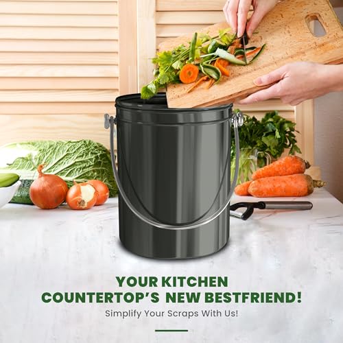 Utopia Kitchen Countertop Compost Bin 1.3 Gallon, Stainless Steel, Grey - color: Gray, size: 1.3 Gallon (Pack of 1)