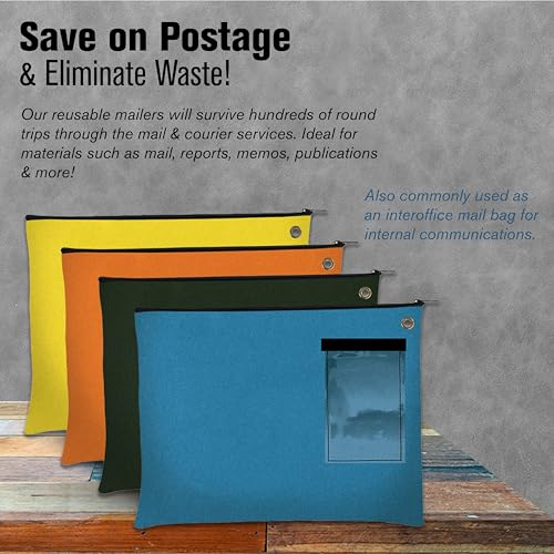 BankSupplies Canvas Interoffice Mailer 14 oz 14W x 11H Teal Zipper Closure with Grommet - size: 14W x 11H