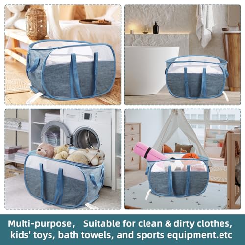 Collapsible Laundry Baskets, Tear Proof Pop Up Laundry Hamper with Dual Handles, Durable Foldable Laundry Basket, Easy to Carry Laundry Hamper for Home, Laundry Room, Bedroom, Dorm, Travel Blue - color: 82L-1x-Blue