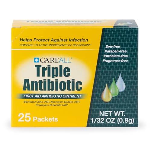 CareAll Triple Antibiotic Ointment (25 Pack), 0.9gr Foil Packet. First Aid Ointment that Prevents Infection in Minor Scrapes, Cuts, and Burns