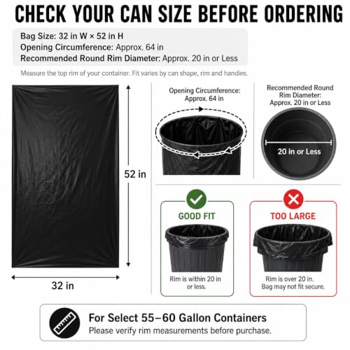 6 Mil Heavy Duty Contractor Trash Bags, 50/55/60 Gallon, Black, 20 Pack - color: Black-6 Mil
