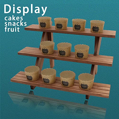 51pcs 3-Tier Wood Earring Display Stand, Retail Display Riser Earring, Ring Holder Stand, Removable Countertop Small Merchandise Display Stand with 50 Pcs Earring Card (Light Brown) - color: 3 Tier