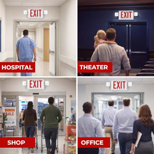Double Sided LED Emergency EXIT Sign, Exit Combo Remote Capable, Two LED Lights, Backup Battery, US Standard Red Letter, Commercial Grade, 120-277V, FireResistant(UL 94V-0) - 1 Pack