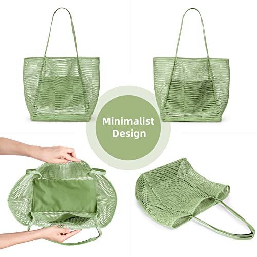 KALIDI Beach Mesh Tote Bag, Casual MAX 23L Summer Foldable Hobo Bag Women - color: Grass
