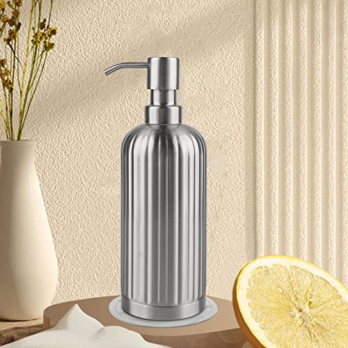 AUMIO Stripe Design Dish Soap Dispenser with Stickers, Non-Slip Coaster - color: Silver Stripes
