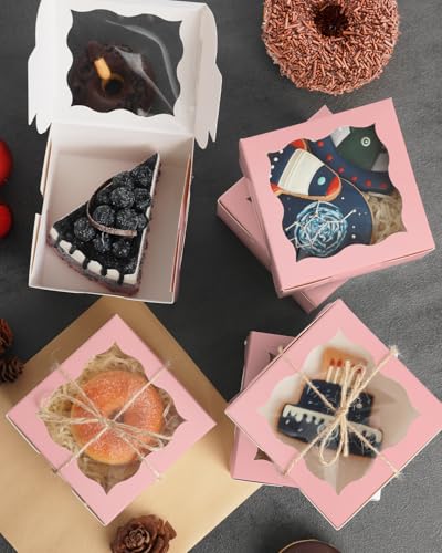 qiqee Pink Bakery Box with Window 4x4x2.5 inch 30Packs Macaron Boxes Small Donut Pastry Boxes for Party Mini Cookie Boxes - color: Pink, 30Pcs, size: Small