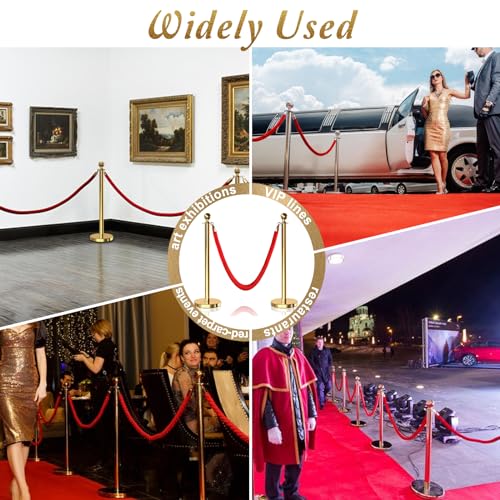 8PCS Gold Stanchions Posts with 4PCS 5 ft Red Velvet Rope, Red Velvet Rope Stanchion Set Crowd Control Barriers, Stanchions and Velvet Ropes Red Carpet Poles for Party Supplies - color: Gold, size: 8