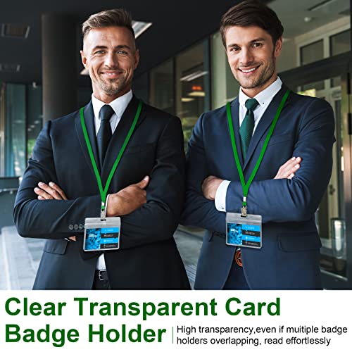 Marspark 100 Sets 4" x3 Name Badge Holder with Lanyard, Lanyards for ID Badges with Clip Waterproof Reusable Strap with ID Holder Plastic Name Badges Adults Business School Conference (Dark Green) - color: Dark Green