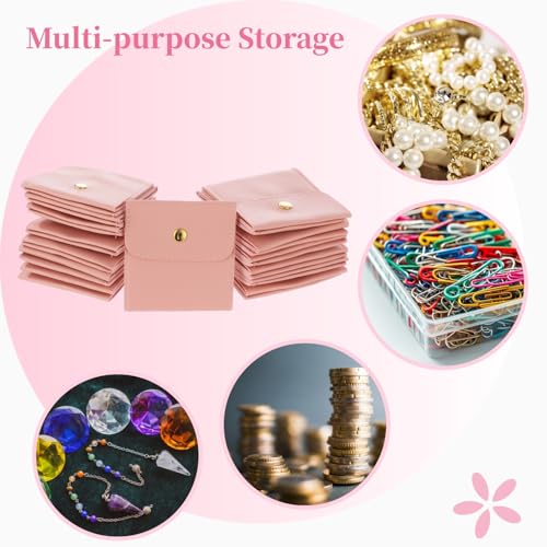 120 Pcs Jewelry Pouches Set, Includes 120 PU Leather Packaging Bags and 120 Cleaning Cloths, Jewelry Organizer Pouches with Snap Buttons, Present Bags for Earrings, Bracelets, Pink - color: pink,240PCS