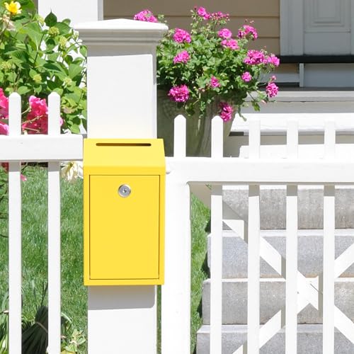 Sumerfnt Locking Cash Box with Lock and Slot, Metal Money Donation Box with 4 Keys Wall Mount, Cash Drop for Farm Stand Supplies, Self-Serve Stand, Tips, Fundraising, Yellow - color: Yellow