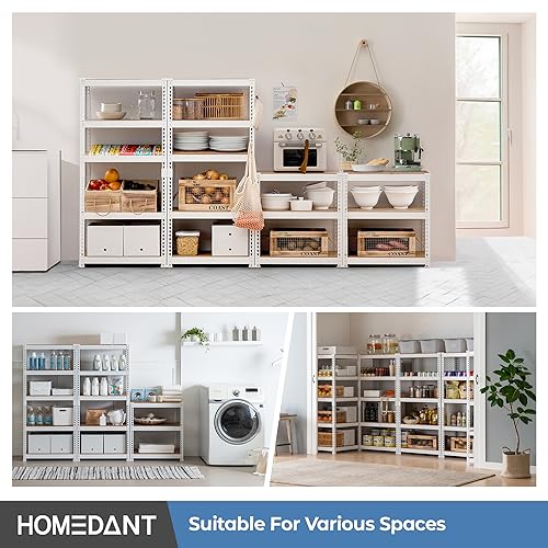 HOMEDANT White 28" W 5 Tier Storage Shelves Garage Shelving Unit Metal - color: White, size: 28"W x 12.3"D