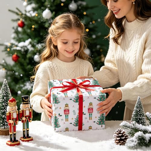 WRAPAHOLIC 30 Inch Nutcracker Christmas Wrapping Paper - 30 Inch x 33 Feet - Nutcracker and Christmas Tree Wrapping Ppaer for Holiday, Party Celebration - color: Nutcracker & Christmas Tree, size: 30 inch x 33 feet