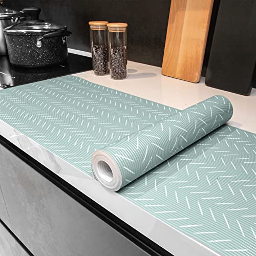 Glotoch Drawer Liner and Shelf Liner, 12" W x 240" L, Green Herringbone - color: Green White, size: 12"W x 240"L