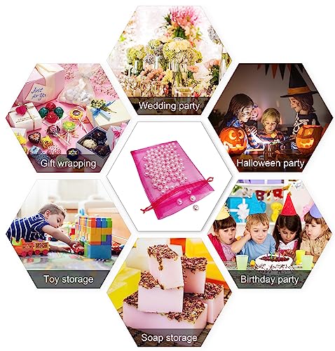 Jexila 100 Pack Hot Pink Organza Mesh Gift Bags 5X7 Girls Party Favor Pouch - color: Hot Pink
