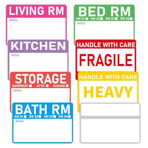 Home Moving Labels- 3 x 2 inches, Removable Packing Box Stickers, 8 Designs Waterproof Color Coded Moving Stickers with Fragile and Blank Labels- 160PCS - color: Vibrant, size: 320 pcs