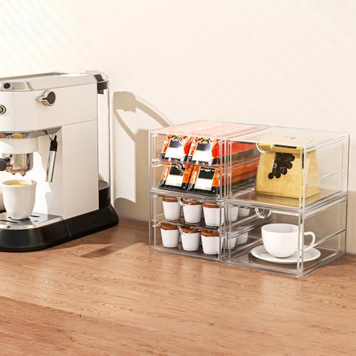 caktraie 4-Pack Acrylic 6-Drawer Office & Makeup Storage Organizer,Desk - size: 6 Drawers