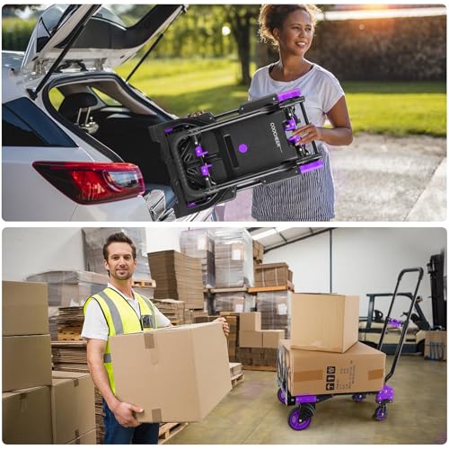 Folding Hand Truck Dolly, 330lb Convertible 4 to 2 Wheel Moving Cart,Purple - size: 330LB Purple