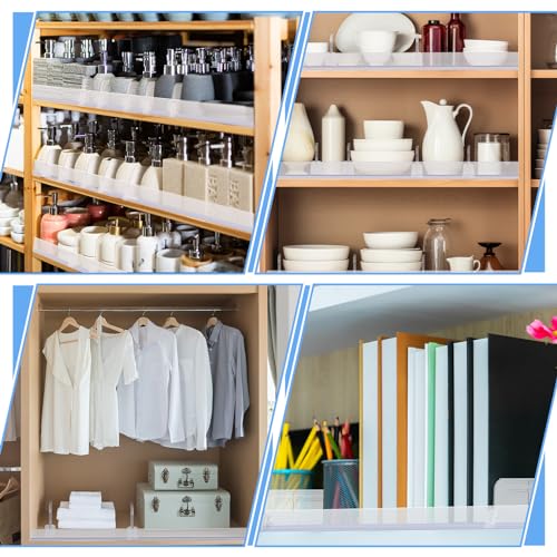 50 Pcs Adjustable Gondola Shelf Drawer Dividers with Front Fence Acrylic Retracting Item Organizer for Shelves Extendable Retail Shelf Divider with Fixed Clips for Store Library, 14" to 24" D
