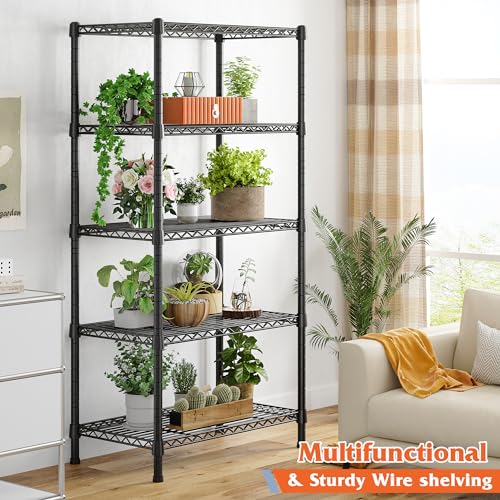 REIBII Wire Shelving Rack 5-Tier Metal Shelves for Storage Adjustable Garage Shelving Heavy Duty Storage Shelves for Storage Rack, 24" W X 14" D X 59" H - size: 5 Tier-14"D x 24"W x 59"H