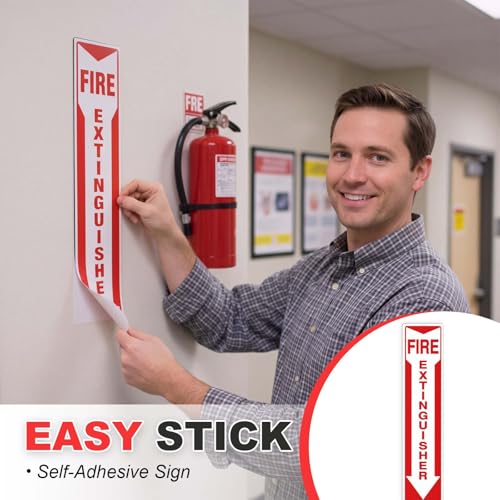Cinnvoice 10 Pack Fire Extinguisher 4" x 18" Sign Glow in The Dark Durable Self Adhesive Vinyl Corners Waterproof and UV Protected with Vertical Red White Down Arrow for Business Home Office Boat - style: Glow