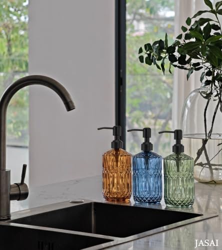 JASAI 18Oz Amber Glass Soap Dispenser with Black Pump for Bathroom. - color: Amber-black Pump, size: 1Pack