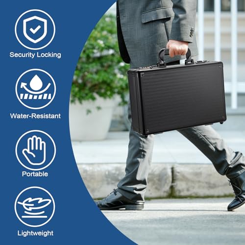 File Organizer Storage Box with Combination Lock and Handle, Black - color: Black