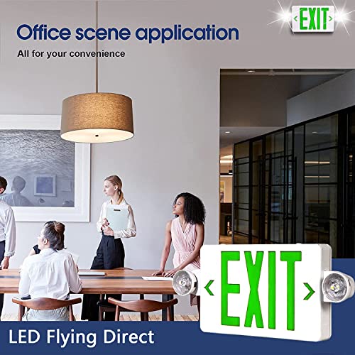 Green LED Exit Sign Emergency Lights with 2 Adjustable Head Lights, Green Letter Emergency Exit Lighting with Battery Backup, US Standard Double Sided ABS Fire Resistant UL 924 AC 120/277V (4-Pack) - color: 4-Pack