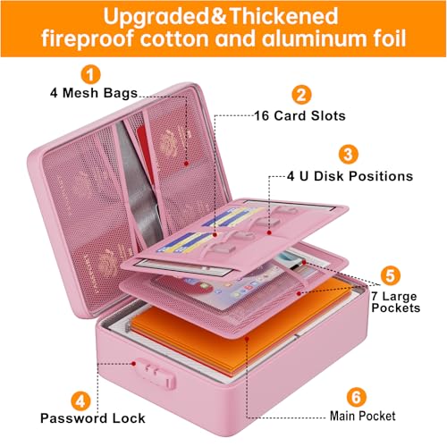 DocSafe 5200°F Fireproof Document Organizer Box with Lock, Pink (Soft) - color: Pink, size: 15"x11"x4.1"