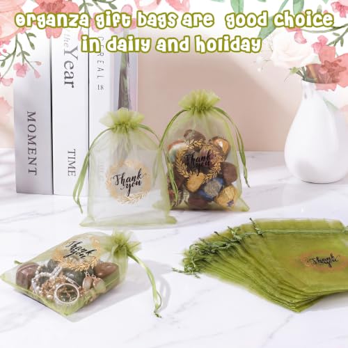 Shappy 100 Pcs 4x6 Inch Green Organza Bags, Thank You Drawstring Gift Bags - color: Olive Green, size: 1 Count (Pack of 100)