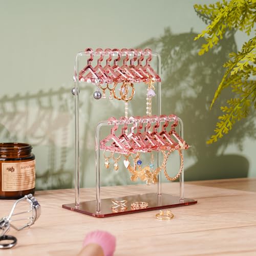 NiHome 2-Tier Earring Holder Organizer, 48 Pairs Acrylic Display, Rose Gold - color: Rose Gold, size: Without Tray
