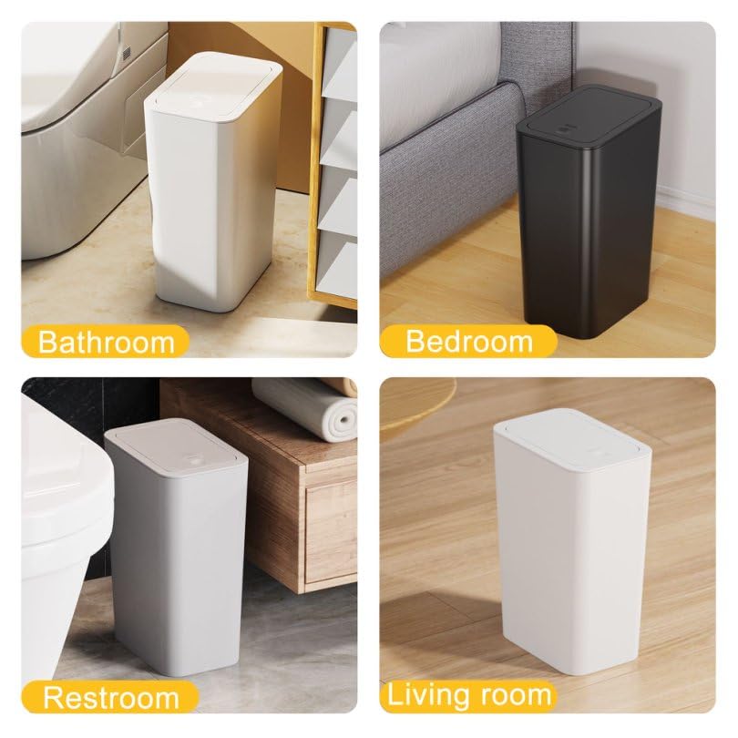 N. NETDOT 3 Pack Small Trash Can with lid, 3 Gallon Bathroom Trash Can,Garbage Can Slim Trash Bin Waste Basket for Bathroom,Kitchen,Bedroom,Living Room,Office,Laundry - Off White,Black,Grey - color: Black-Grey-Off White, size: 3 X 3 Gal