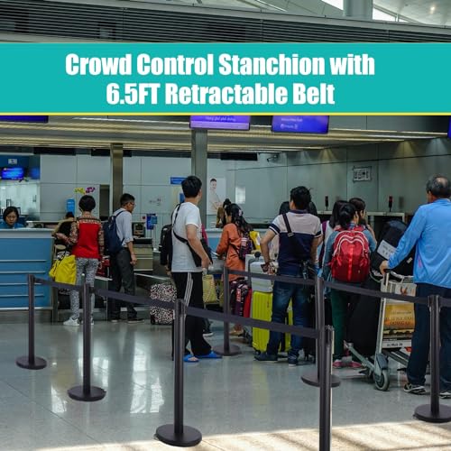 Blulu 12 Pcs Crowd Control Stanchion with 6.5 Ft Retractable Belt Crowd Control Barriers Stanchion Posts Queue Line Pole Rope Safety Barrier Stands Line Dividers