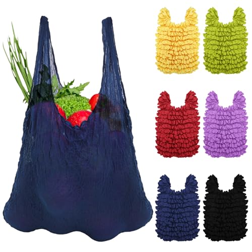 6 Pack Magic Stretch Bags, Self-Retractable Foldable Shopping Totes