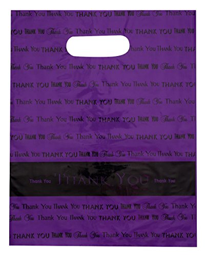 12x15 Purple "Thank You" Die Cut Handle Plastic Bags 50/cs - color: Purple