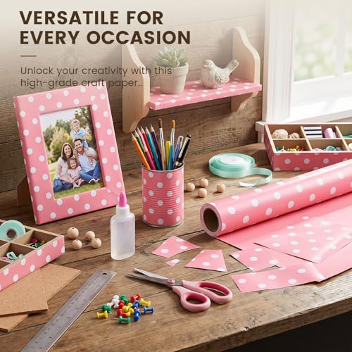 VGOODALL Pink Reversible Wrapping Paper Roll, 17 inch X 33 Feet - color: Pink,White