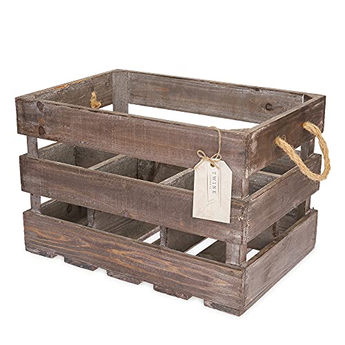 Twine Farm House Decor, Rustic Wooden Wine Bottle Holder and Wine Storage, 6 Bottle Wine Crate, Home Decor, Wine Gifts, Dark Wood, 8.8 x 8.5 x 13.5in - style: Crate