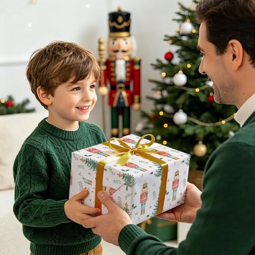 WRAPAHOLIC Kraft Nutcracker Christmas Wrapping Paper - Mini Roll - 17 Inch x 33 Feet - Nutcracker and Christmas Tree Wrapping Paper for Holiday, Party Celebration - color: Nutcracker & Christmas Tree, size: 17 inch x 33 feet