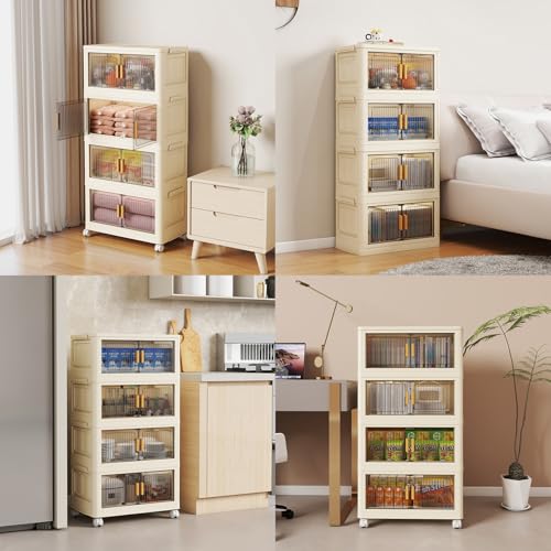 4 Tier Stackable Storage Bins with Lid and Wheels, Storage Cabinet - size: 48Qt-4pack